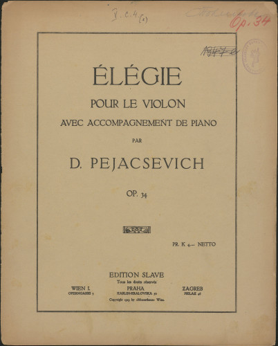 Élégie, pour le violon avec accompagnement de piano, op. 34