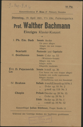Prof. Walter Bachmann Einziges Klavier-Konzert