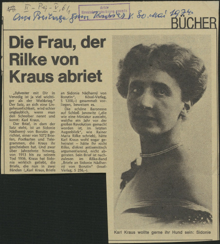 Die Frau, der Rilke von Kraus abriet