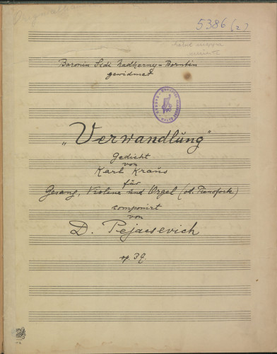 Verwandlung für Gesang, VIoline und Orgel (od. Pianoforte), op. 37