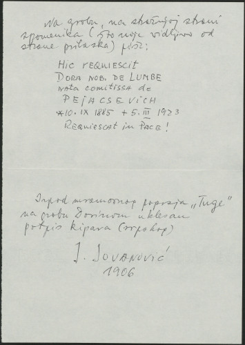 Bilješka o natpisima na grobu D. Pejačević