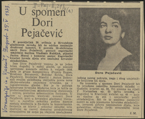 U spomen Dori Pejačević