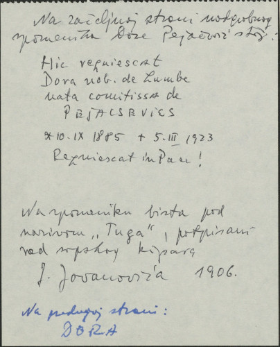 Bilješka o natpisima na grobu D. Pejačević
