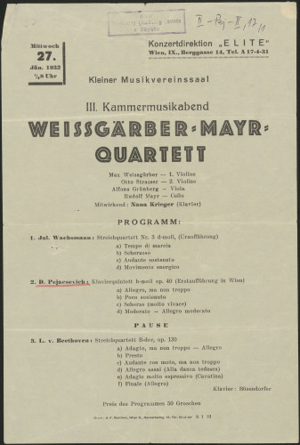 III. Kammermusikabend Weissgärber-Mayr-Quartett