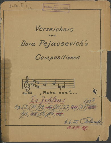 Verzeichnis von Dora Pejacsebich's Compositionen