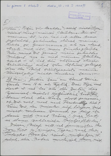 Fragment pisma D. Pejačević Rosi Lumbe-Mladota