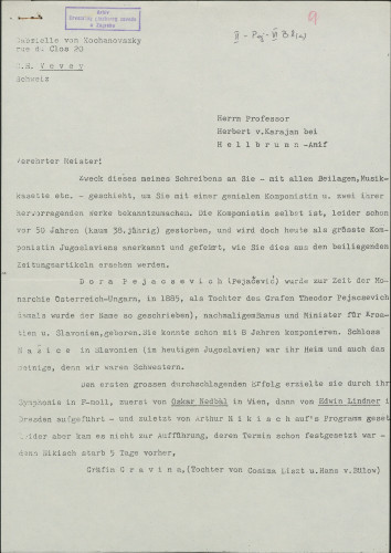 Pismo G. Kochanovszky - Hervert v. Karajan