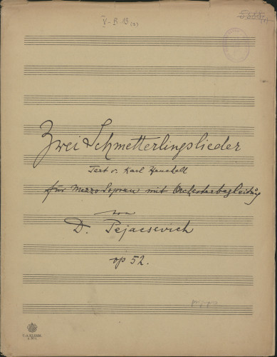 Zwei Schmetterlingslieder für Mezzo-sopran mit Orchesterbegleitung, op. 52
