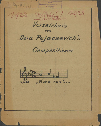 Verzeichnis von Dora Pejacsevich's Compositionen