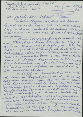 Pismo G. Kochanovszky - L. Šaban