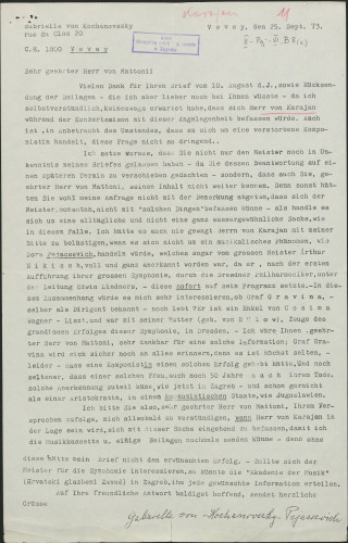Pismo G. Kochanovszky - A. Mattoni