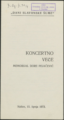 Koncertno veče, Memorijal Dore Pejačević