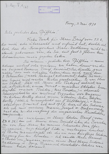 Pismo Gabrielle Kochanovszky Friedrichu Pfäfflinu